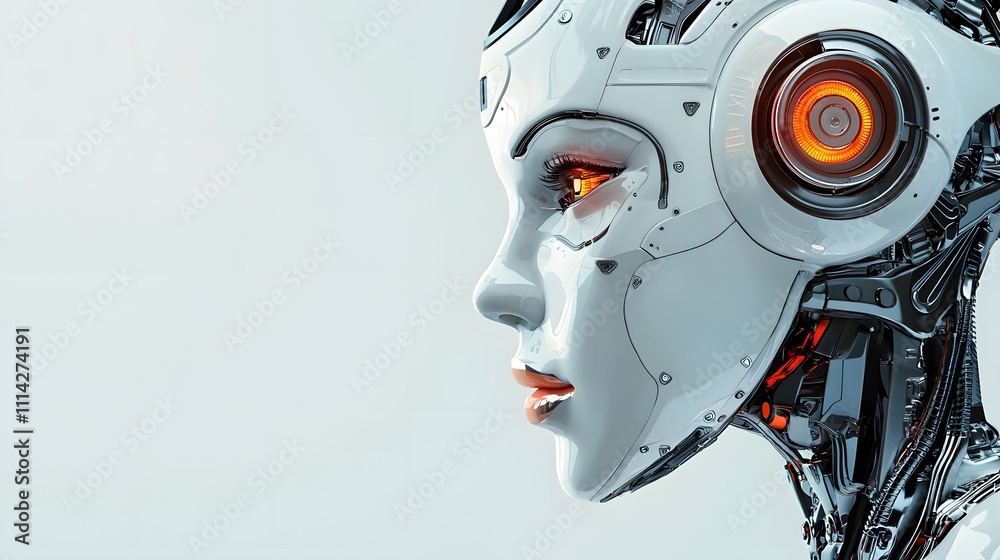 Close-Up of a Female Robot's Face with Space for Text Close-Up of a Female Robot's Face with Space for Text