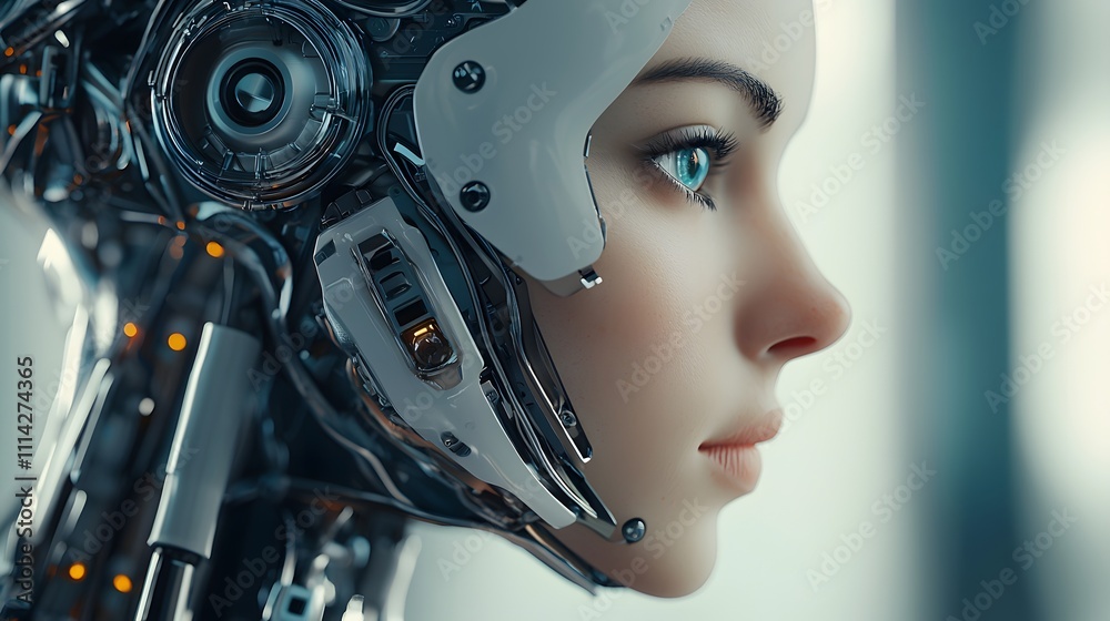 Close-Up of a Female Robot's Face in Profile Close-Up of a Female Robot's Face in Profile