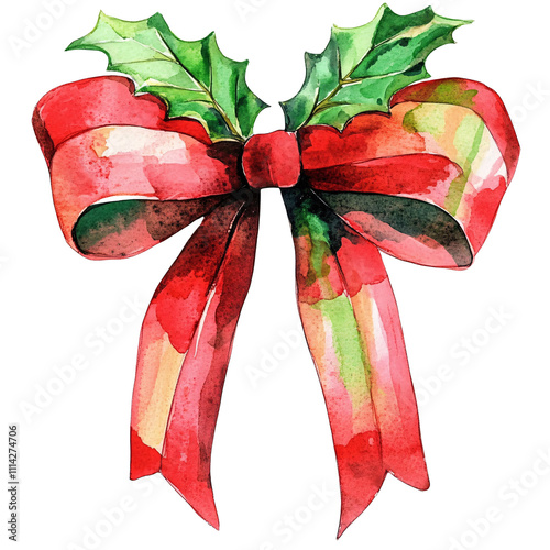 Cheerful christmas decoration with holly leaf bow clipart festive watercolor design holiday spirit bright environment