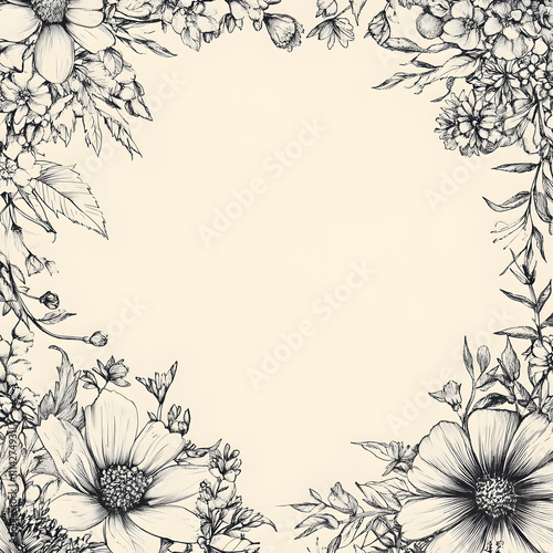 Creative 2D Doodle Floral Illustrations Text Space for Versatile Designs, Greeting Cards, Invitations