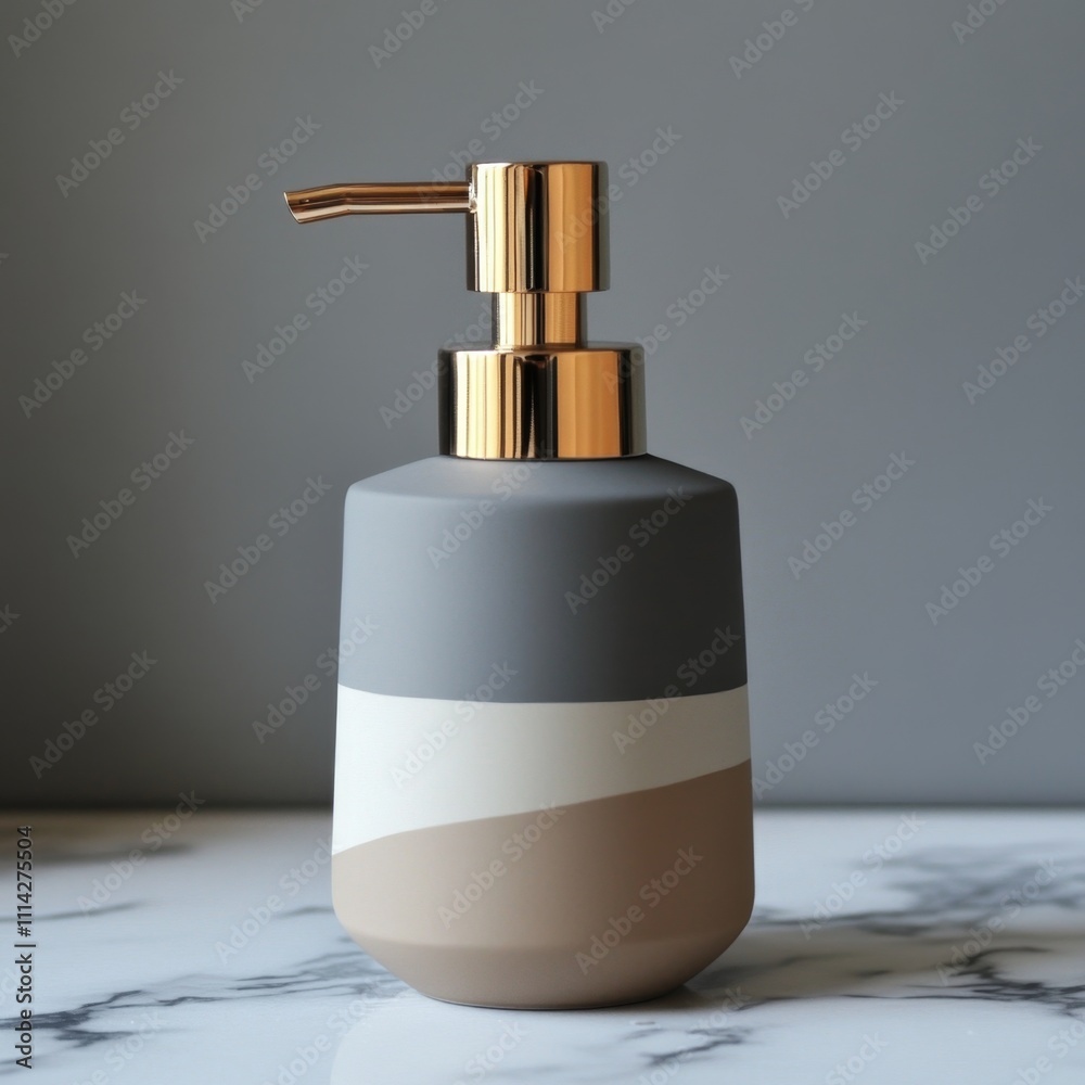 Elegant Grey and Beige Ceramic Soap Dispenser with Gold Pump Elegant Grey and Beige Ceramic Soap Dispenser with Gold Pump