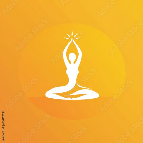 Woman meditating in lotus pose, sun background. photo