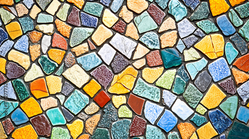 A detailed background of colorful mosaic tiles arranged in intricate, symmetrical patterns. Mosaic. Illustration