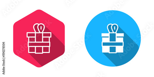 Filled and outline Gift box icon isolated with long shadow background. Vector