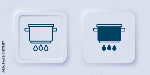 Filled and outline Cooking pot on fire icon isolated on grey background. Boil or stew food symbol. Square button. Vector