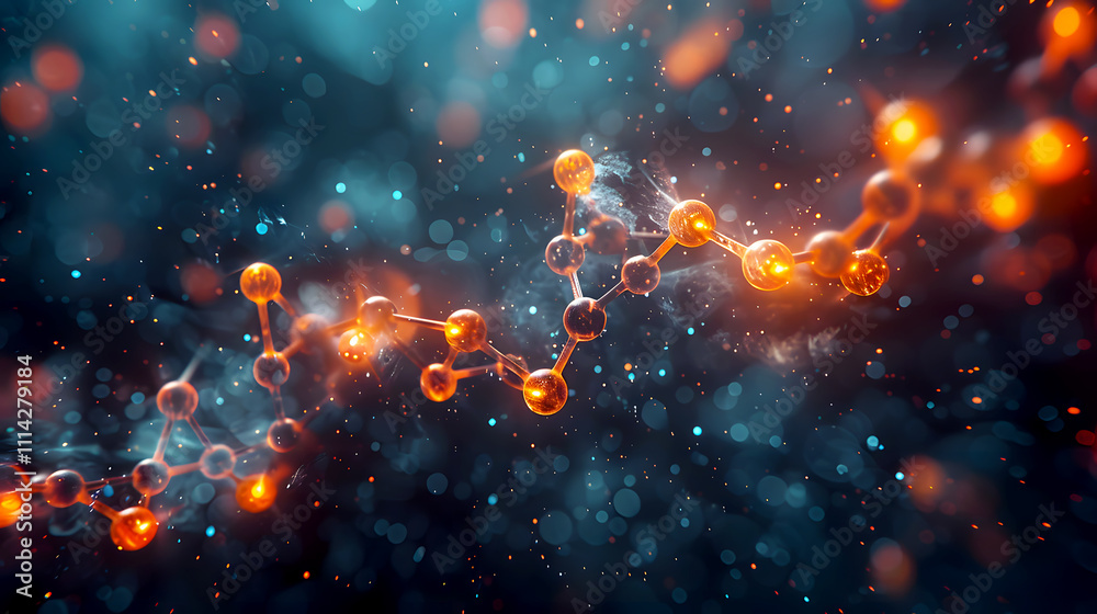 Abstract Molecular Structure with Glowing Particles in Darkness Abstract Molecular Structure with Glowing Particles in Darkness