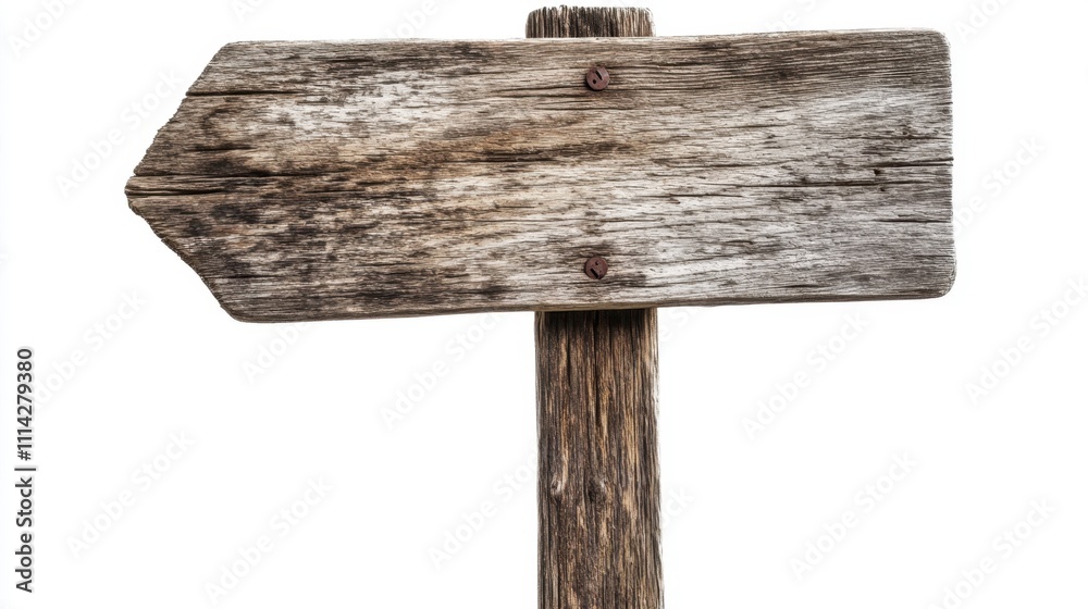 A classic weathered wooden sign with nails and visible wood grain, creating a rustic vibe, isolated on white A classic weathered wooden sign with nails and visible wood grain, creating a rustic vibe, isolated on white