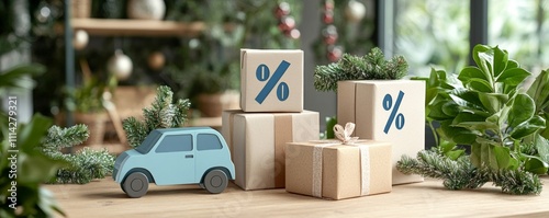 A minimalist design of holiday ornaments forming sale percentages