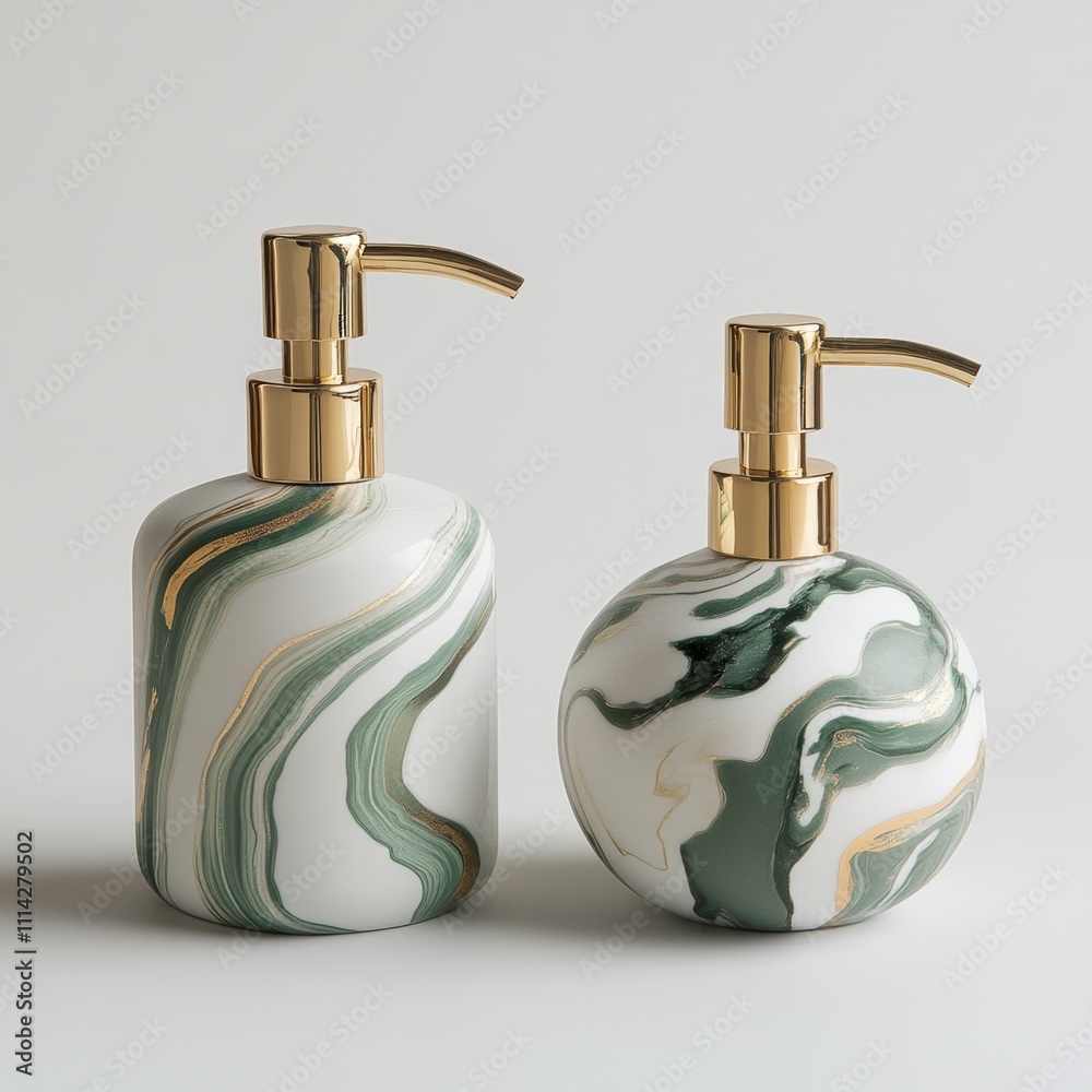 Elegant Green and Gold Marble Soap Dispensers Set Elegant Green and Gold Marble Soap Dispensers Set