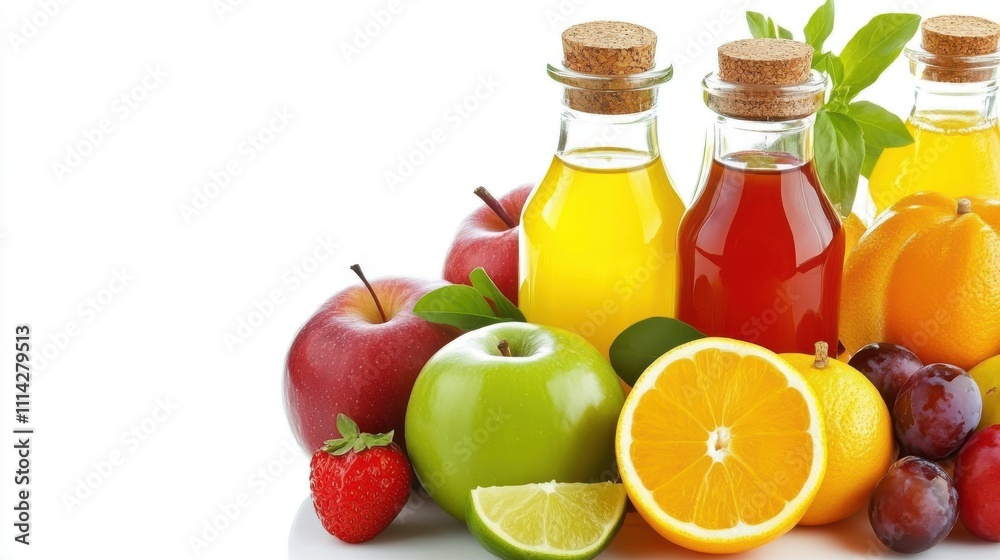 Fresh Fruits and Juices in Clean Space Fresh Fruits and Juices in Clean Space