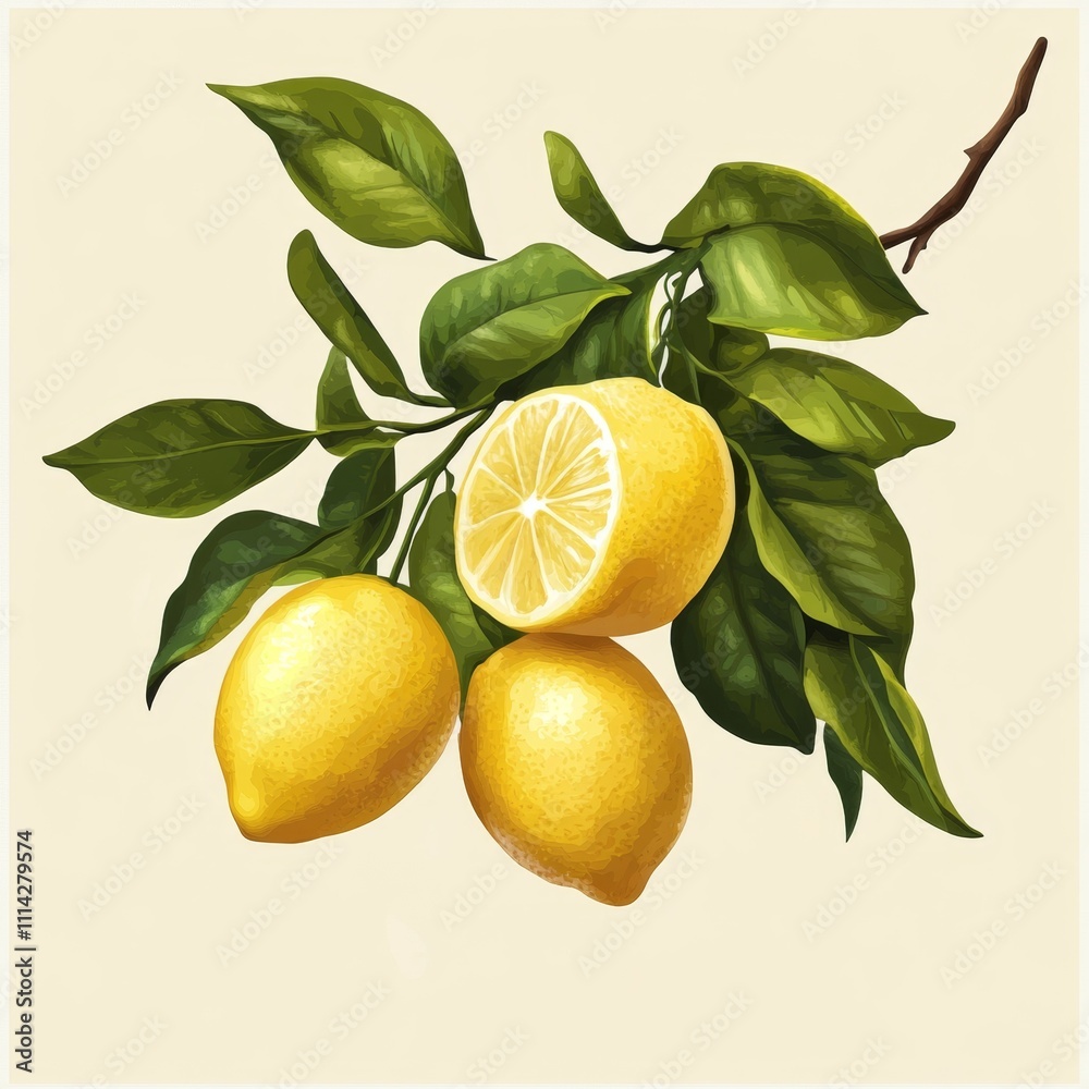 custom made wallpaper toronto digitalA Vibrant Still Life Featuring Three Lemons on a Branch