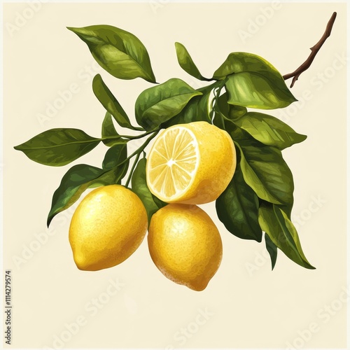 Wallpaper Mural A Vibrant Still Life Featuring Three Lemons on a Branch Torontodigital.ca