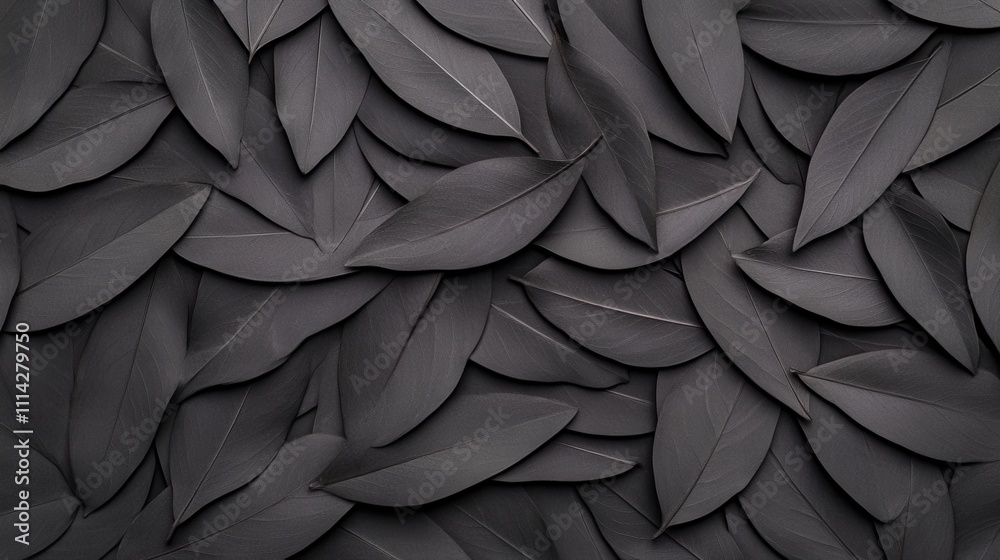 Obraz premium Textured Black Leaves in Artistic Arrangement on Dark Background