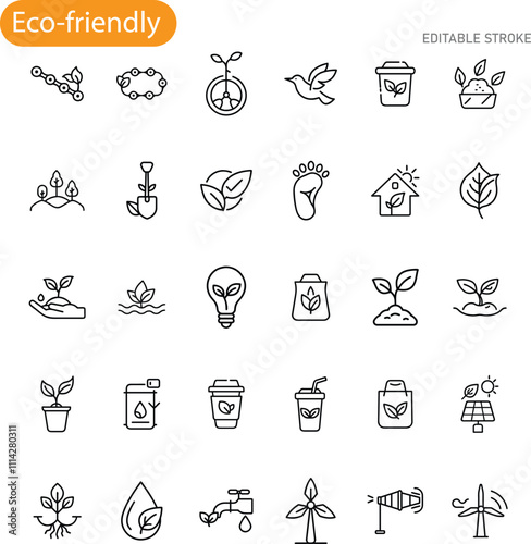 Ecofriendly icons sustainability, nature, recycling, conservation, environment