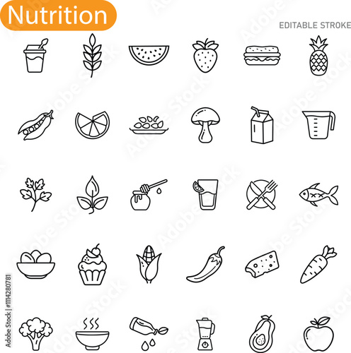 Healthy Eating Nutritional Icons Food, Drink, and Diet Guide