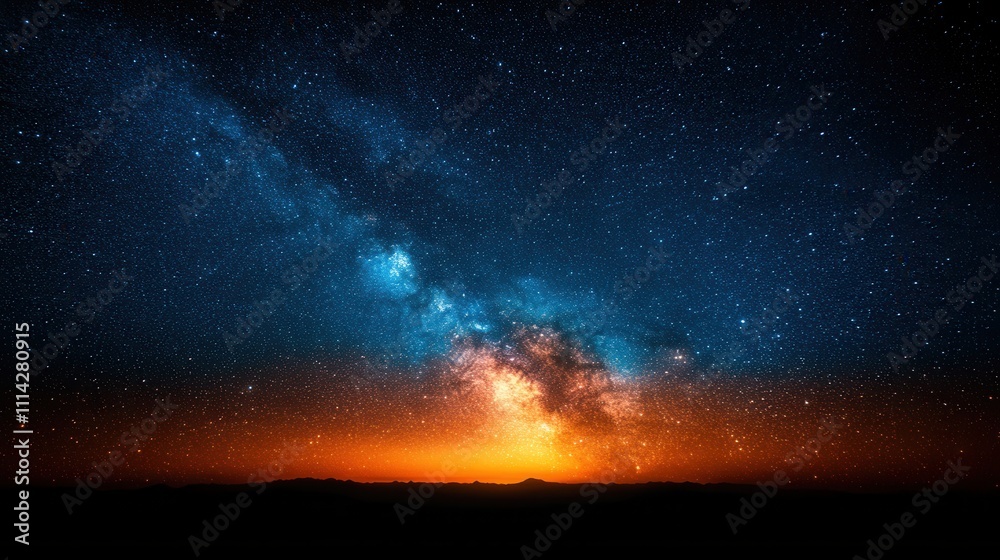 Stunning Night Sky with Stars and Cosmic Clouds Over Earth Horizon Stunning Night Sky with Stars and Cosmic Clouds Over Earth Horizon