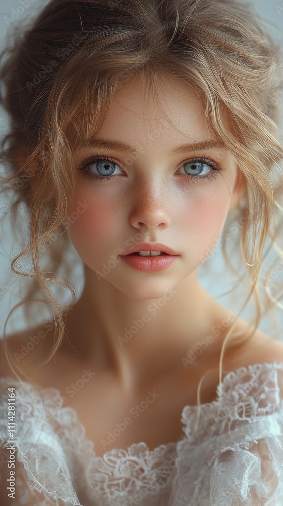 Portrait of a Young Girl with Blonde Curls and Blue Eyes Portrait of a Young Girl with Blonde Curls and Blue Eyes