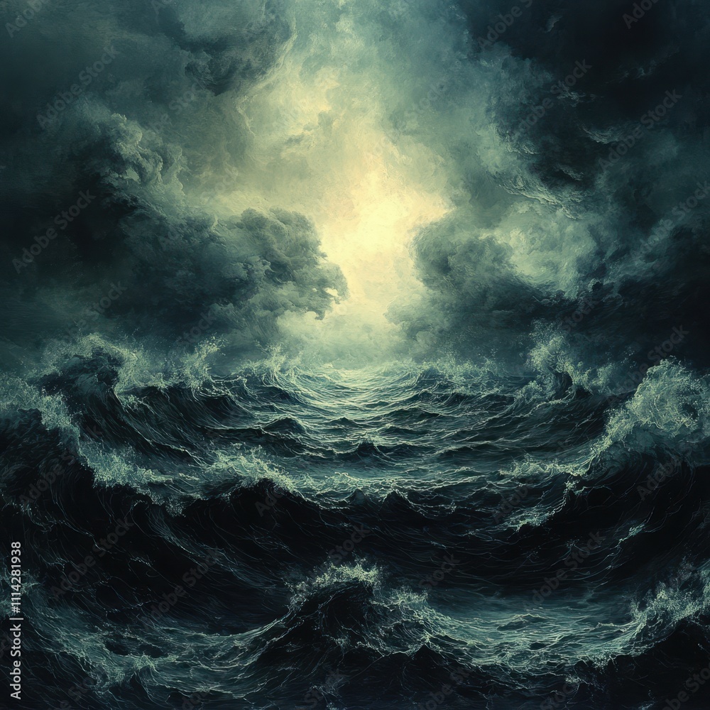 A dramatic seascape captures turbulent waves beneath a moody sky, with swirling clouds creating an intense atmosphere, Ideal for use in themes of nature, emotion, or adventure, A dramatic seascape captures turbulent waves beneath a moody sky, with swirling clouds creating an intense atmosphere, Ideal for use in themes of nature, emotion, or adventure,