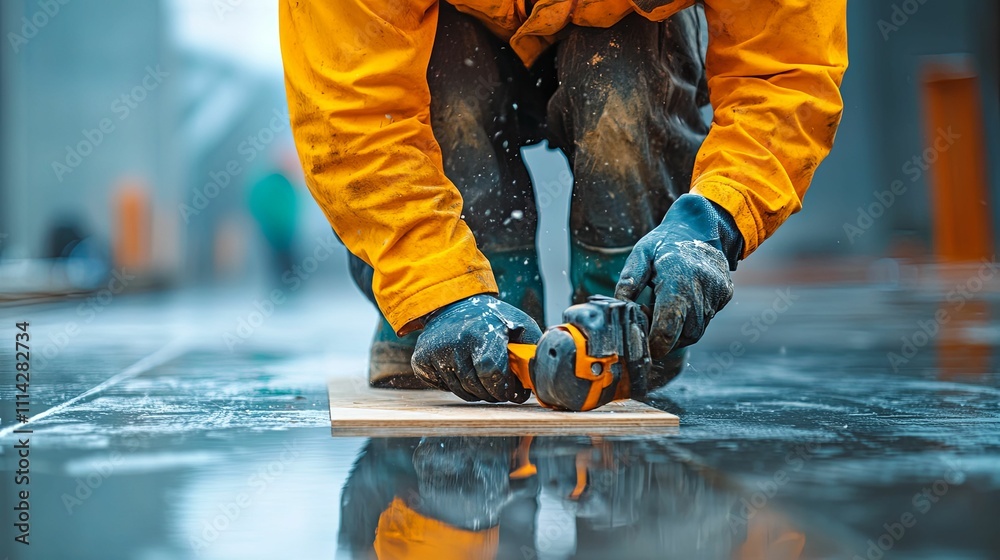 Worker using a grinder on a construction site Worker using a grinder on a construction site