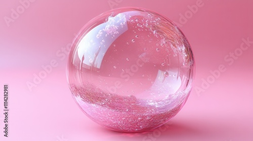 Transparent Bubble with Water Bubbles on Soft Pink Background photo