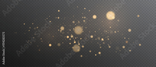Golden light dust png. Christmas bokeh light effect. A gorgeous Christmas glowing dust background. Overlays, overlay, light texture.  Yellow flickering glow bokeh light and particle motion.
