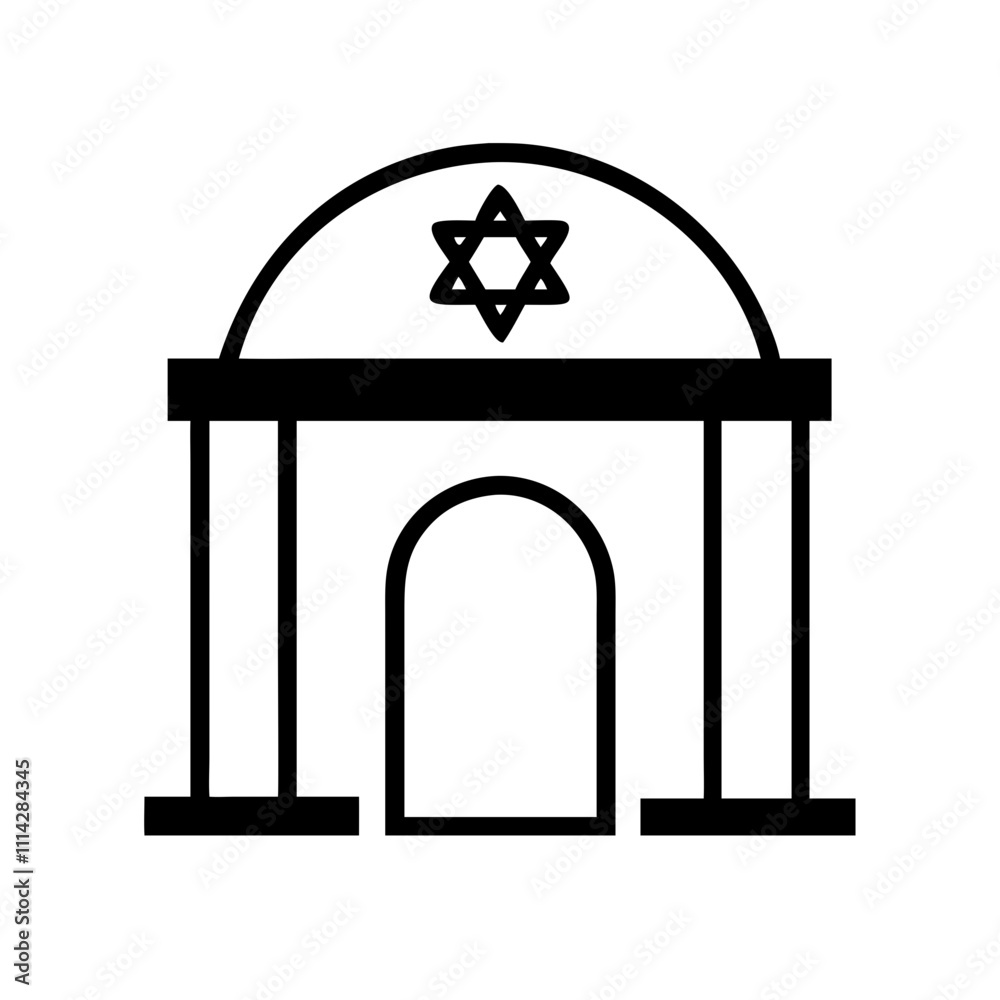 Vector of a synagogue with a menorah, ideal for Hanukkah-themed projects and Jewish festivals. Vector of a synagogue with a menorah, ideal for Hanukkah-themed projects and Jewish festivals.