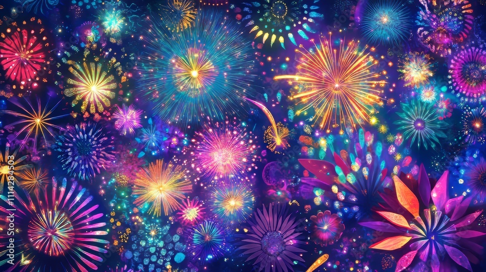 Fototapeta premium Colorful Explosions Ignite the Night Sky
