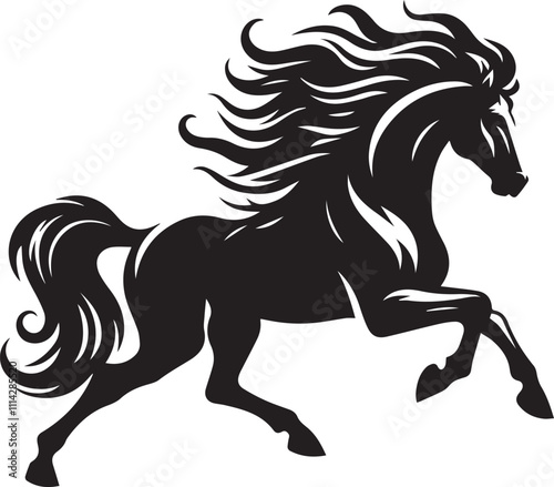 A running horse silhouette with mane flowing wildly black vector