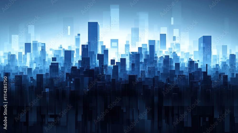 Abstract Metropolis: A Digital Cityscape in Shades of Blue Abstract Metropolis: A Digital Cityscape in Shades of Blue