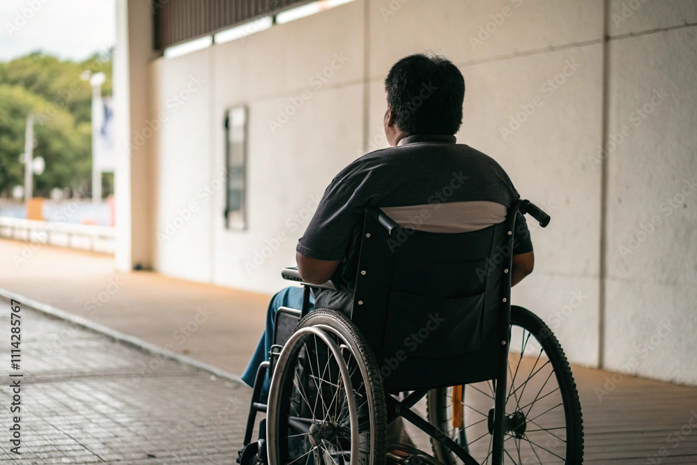 A Man in a Wheelchair in a Public Space