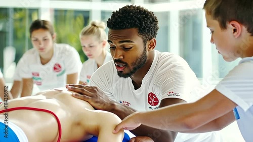 Lifeguard Training CPR Session with Dummy and Trainees