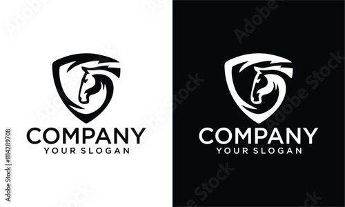 Creative horse with shield logo design