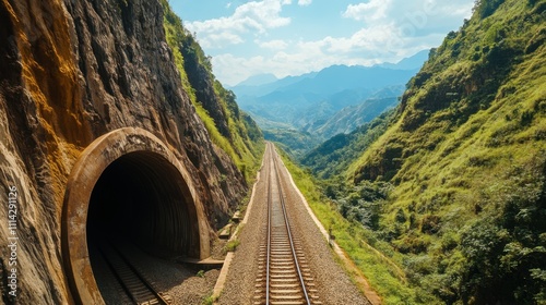 Dramatic High-Speed Train Entering the Mountain Tunnel