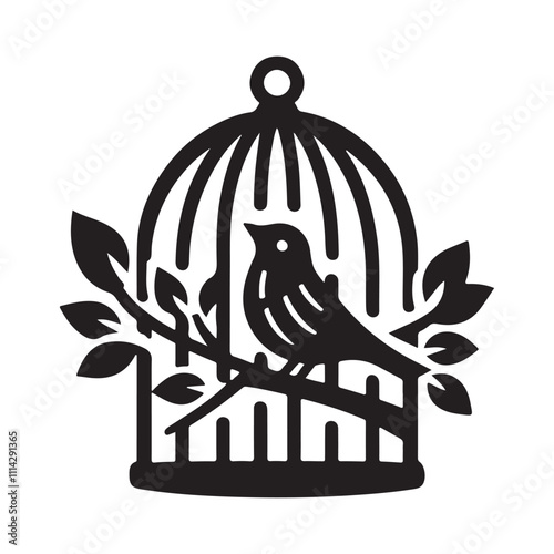 Bird cage silhouette vector, Birds cages icon silhouette illustration