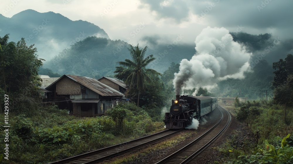 Obraz premium Scenic Railway Journey through Lao Landscapes