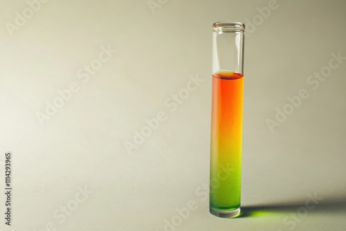 Vibrant Color-Gradient Test Tube Filled with Liquid, Exhibiting Shades of Green, Orange, and Red on a Soft Neutral Background for Science and Laboratory Themes