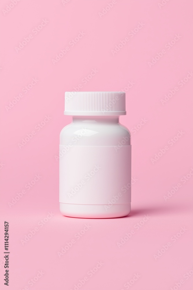 White pill mockup bottle on pink background minimalistic product advertising design vertical format White pill mockup bottle on pink background minimalistic product advertising design vertical format