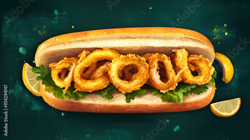 a typical Spanish sandwich, showcasing crispy fried squid  photo