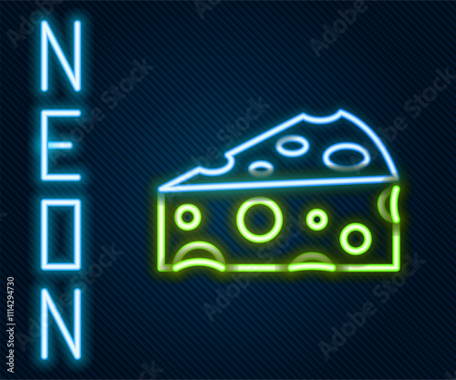 Glowing neon line Cheese icon isolated on black background. Colorful outline concept. Vector