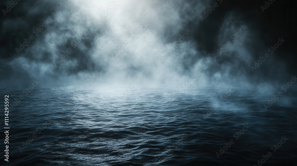 Dark fog over a water surface, mystical atmosphere, AI-generated Dark fog over a water surface, mystical atmosphere, AI-generated