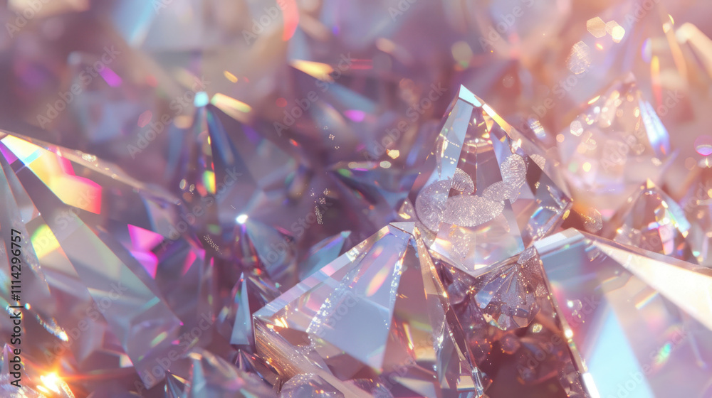 Detailed close-up of crystal clusters, each facet visible, showing reflections and light play