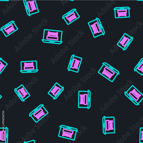 Line Boxing ring show at laptop icon isolated seamless pattern on black background. Vector