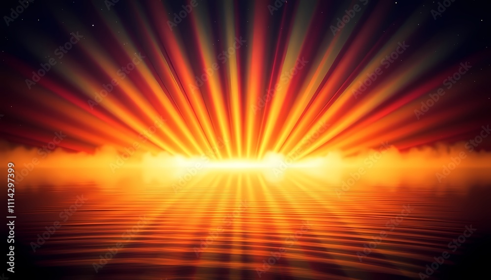 Fototapeta premium Vibrant sunrise rays reflecting on tranquil water.