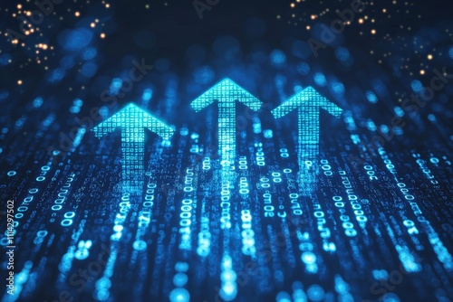 Digital arrows indicating growth and progress