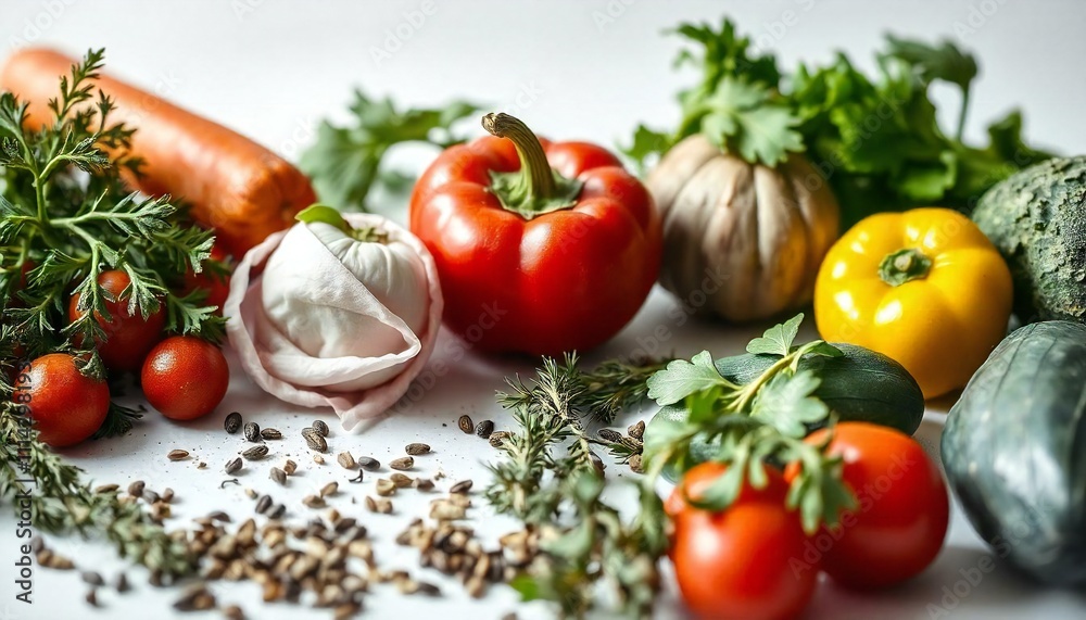 Garden Fresh A Detailed View of Colorful Produce and Herbs Generated by AI Garden Fresh A Detailed View of Colorful Produce and Herbs Generated by AI