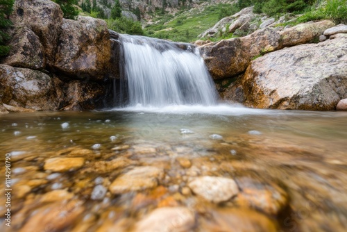 Serene Mountain Waterfall Cascading Over Rocks