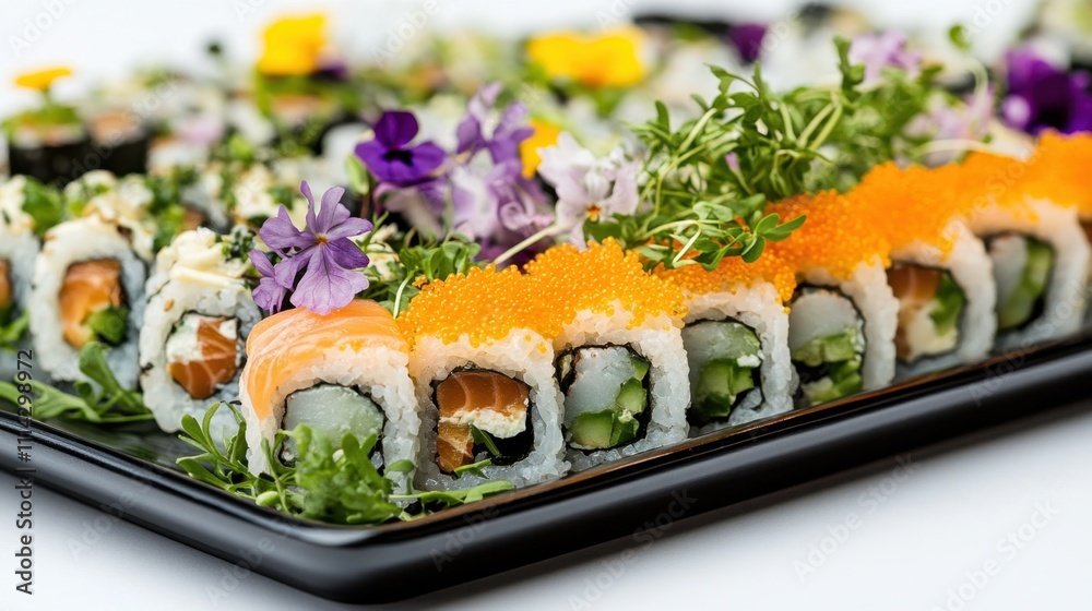 Elegant Sushi Platter with Delicate Garnishes Elegant Sushi Platter with Delicate Garnishes