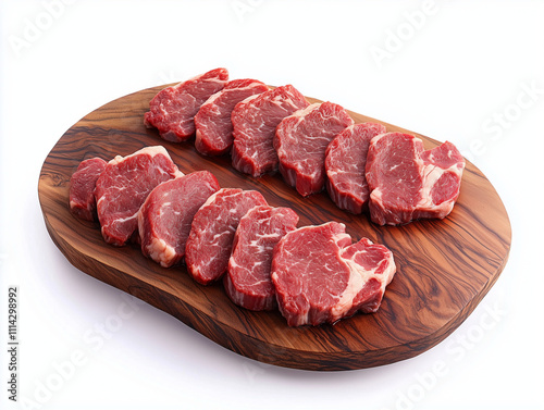 a raw meat beef on the wooden board 