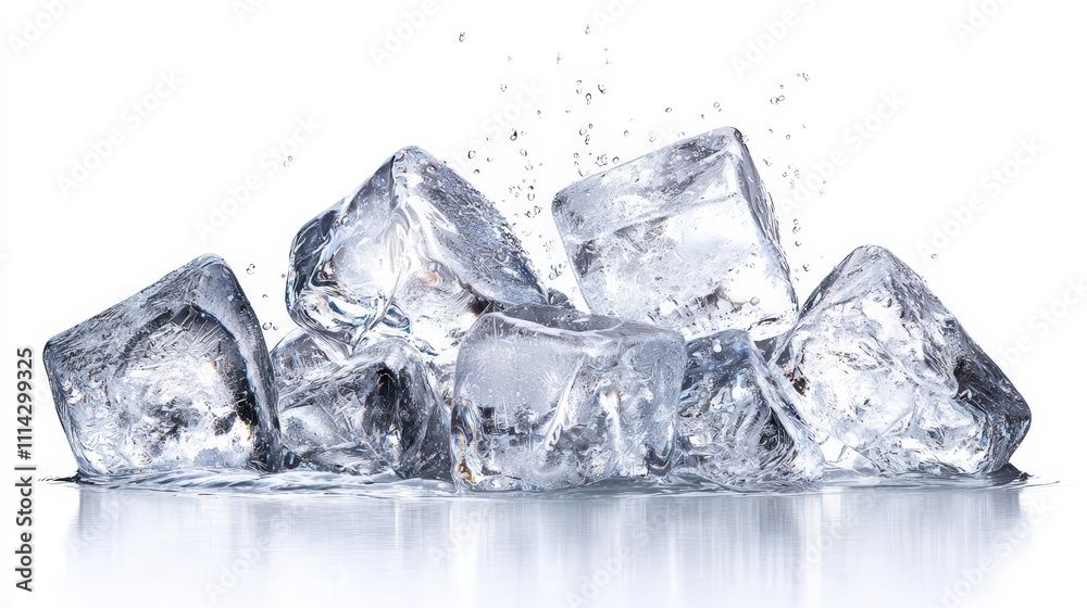Fresh ice cubes with droplets over a white background Fresh ice cubes with droplets over a white background
