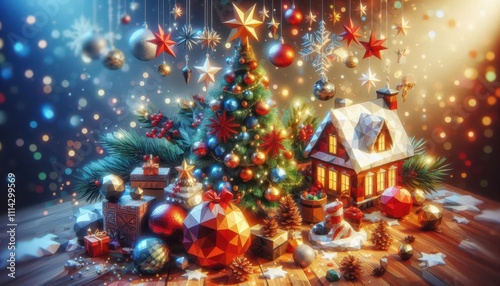 christmas tree and decorations content created with generative AI software.